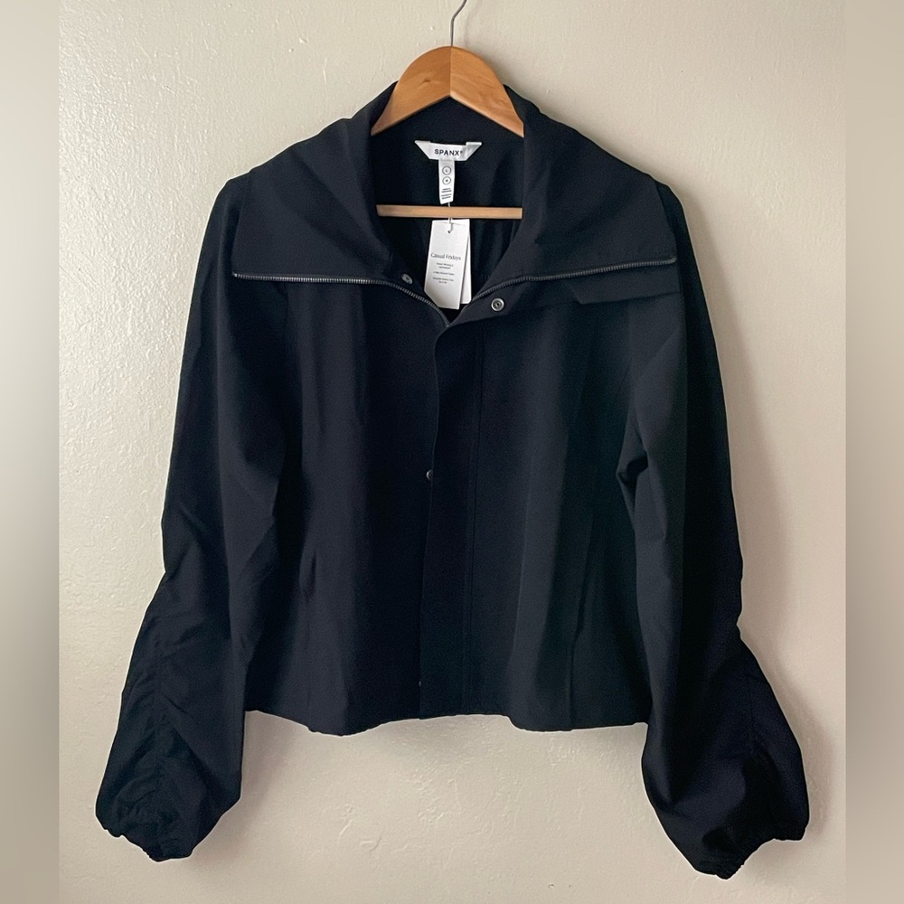 Spanx women’s black full zip cinched windbreaker track jacket Athleisure